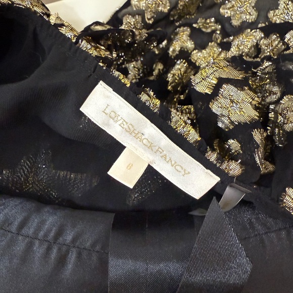 LoveShackFancy Findlay Black + Gold + Silver Lamé Metallic Ruffle Wrap Dress 6 - Picture 5 of 5